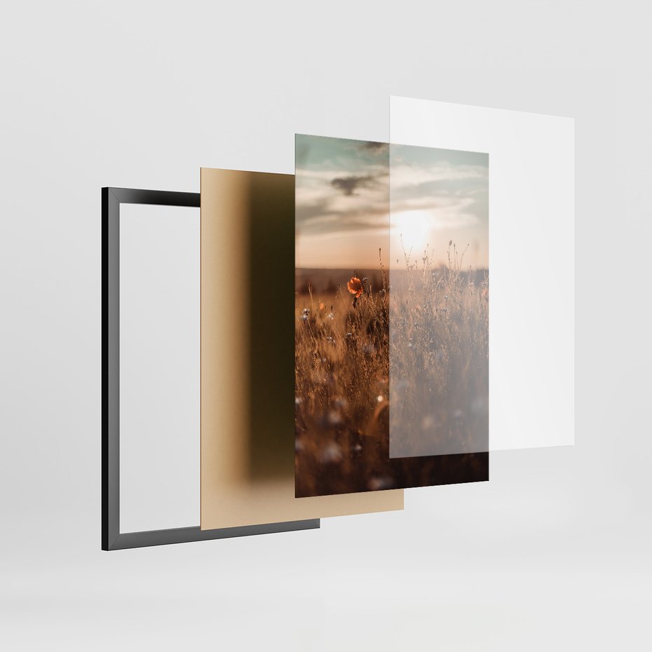 Zestaw obrazy w ramie 40x50 galeria - Zachód, słońca, łąka, kwiaty - rama czarna