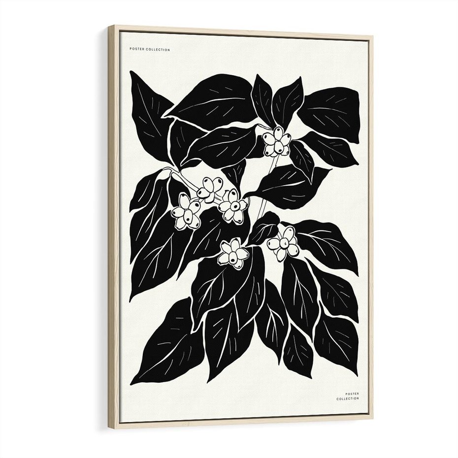 Obraz w ramie 80x120 - Ruchome szkicowe odbicia - czarno biała grafika, roślinność - rama drewno