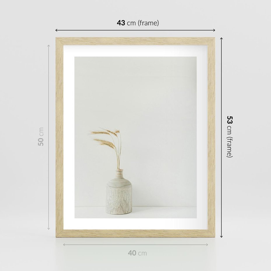 Plakat w ramie 40x50 - Sztuka Prostoty - minimalistyczny wazon, źdźbła traw - rama drewno