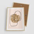 Plakat w ramie 50x70 - Liście w Beżowym Minimalizmie - minimalistyczny obraz, liście monstery - rama drewno