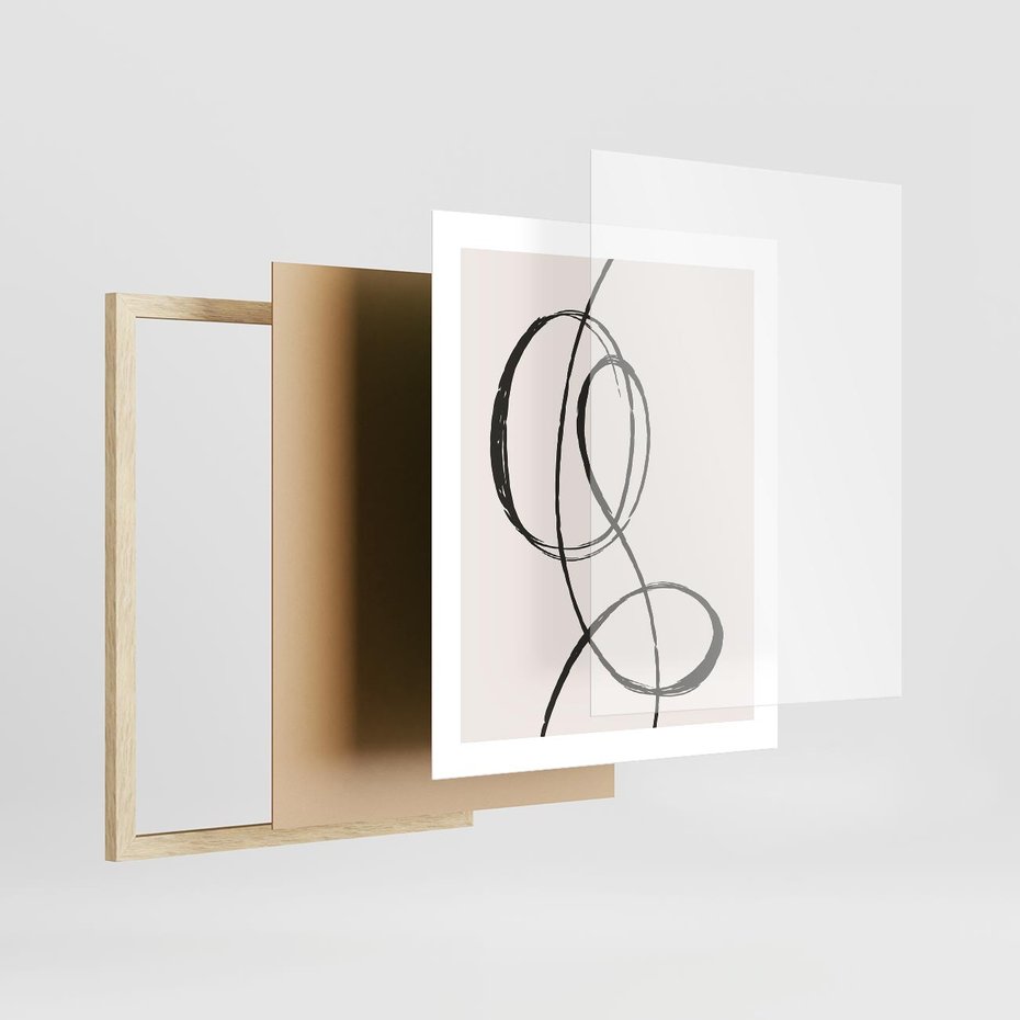 Plakat w ramie 40x50 - Zaklęte Linie - abstrakcyjne szkicowane linie, minimalizm - rama drewno