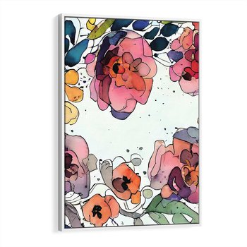 Obraz w ramie 80x120 - Rozkwitające marzenia - akwarelowe kwiaty, kolory - rama biała