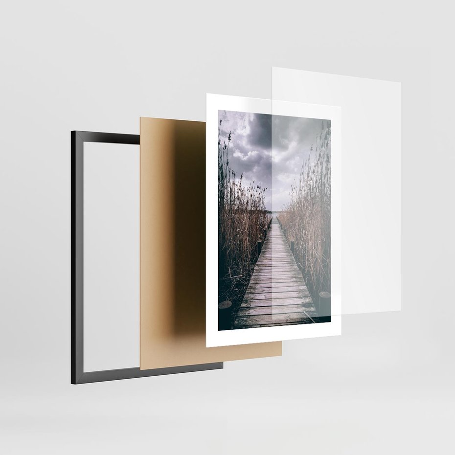 Plakat w ramie 30x40 - Mglisty krajobraz - pomost, morze - rama czarna
