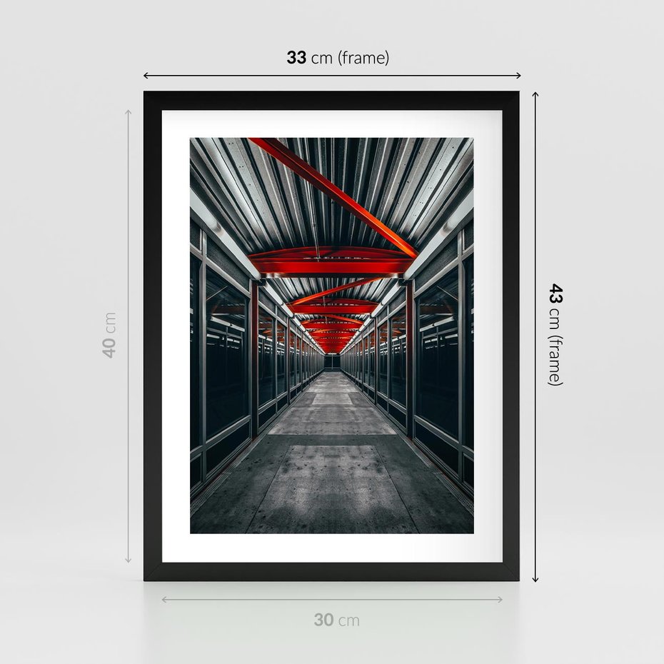 Plakat w ramie 30x40 - Nieskończoność Przestrzeni - korytarz, perspektywa - rama czarna