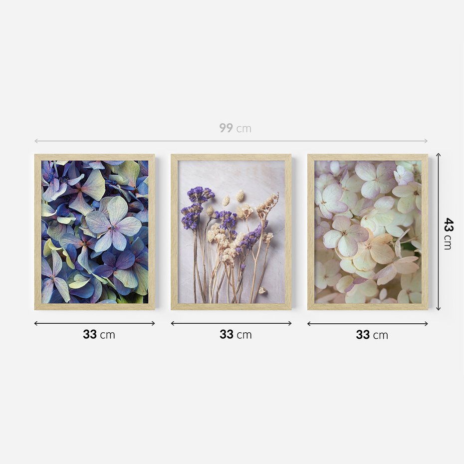 Zestaw obrazy w ramie 30x40 galeria - Suche, kwiaty, hortensje, boho - rama drewno