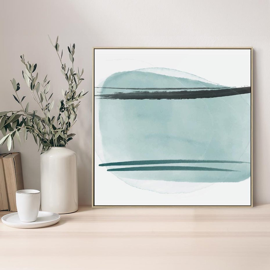 Obraz w ramie 50x50 - Turkusowy Świat - minimlizm, abstrakcja - rama drewno