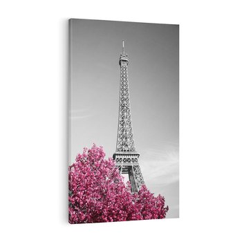 Obraz na płótnie 70x100 - Różowy Paryż - czarno białe zdjęcie, wieża eiffla