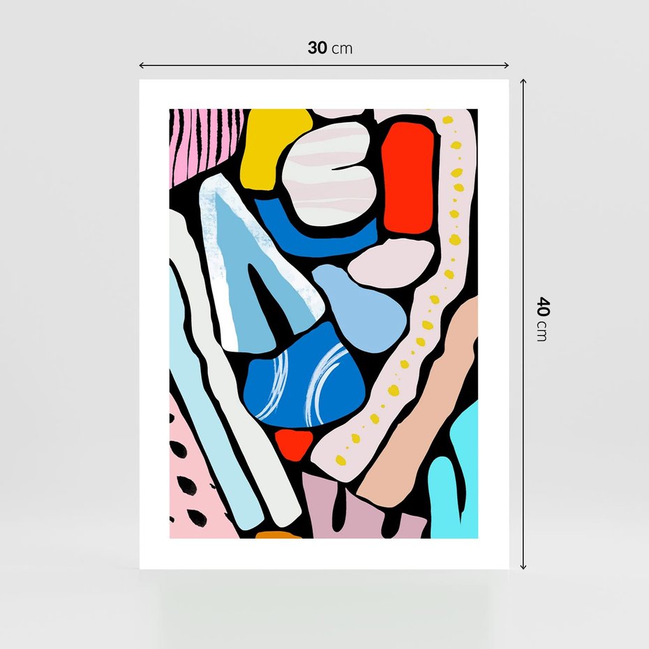 Plakat bez ramy 30x40 - Kolory Na Czerni - abstrakcyjne formy, komiksowy styl
