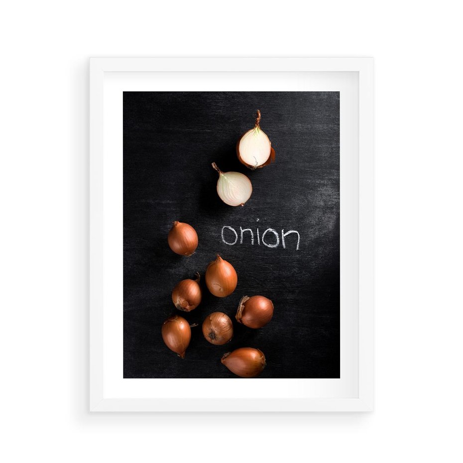 Plakat w ramie 40x50 - Aromatyczne Inspiracje - cebula, kuchnia - rama biała
