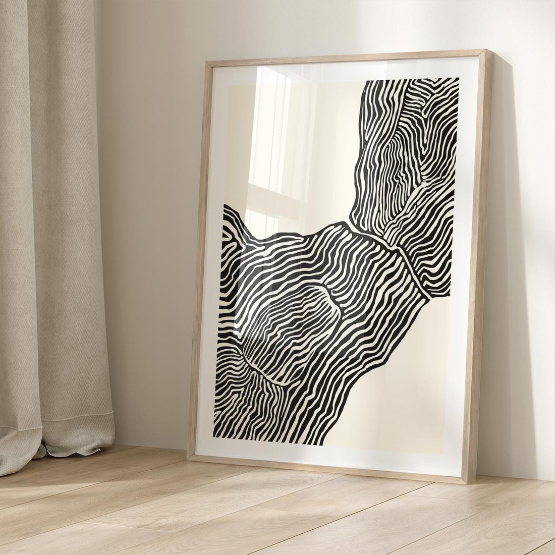 Plakat w ramie 50x70 - Migoczące Kontury - boho plakat, rycina - rama drewno