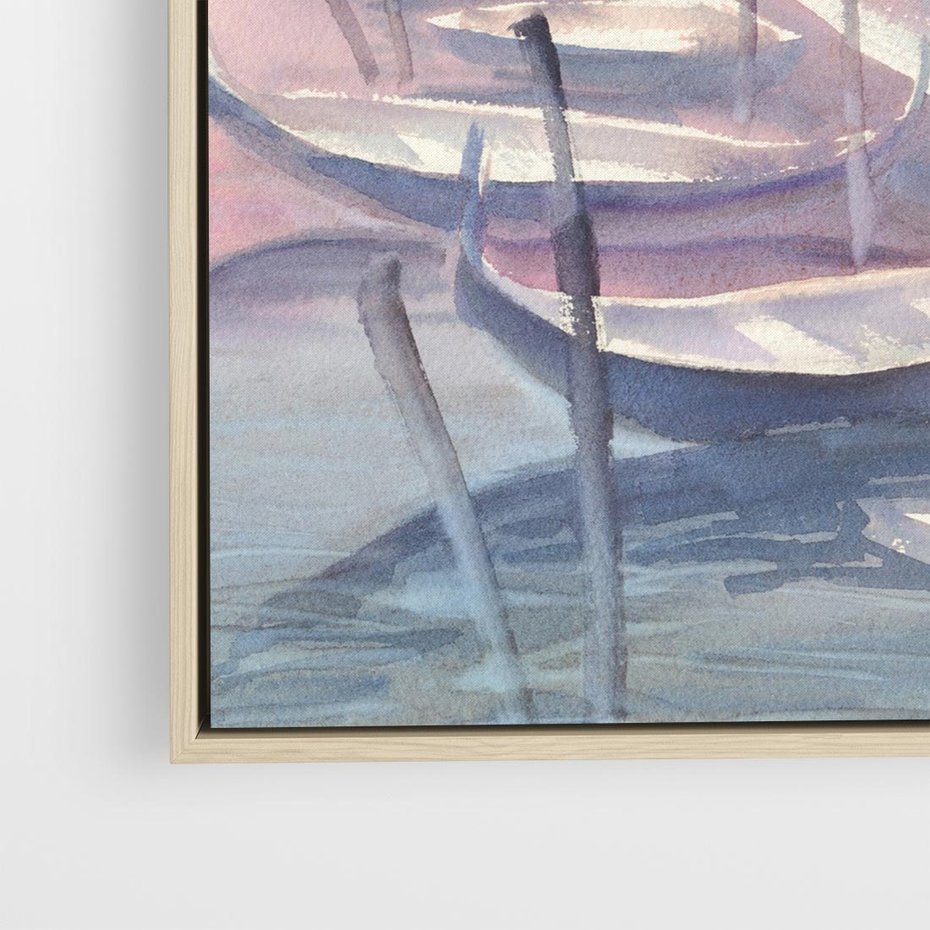 Obraz w ramie 80x80 - Romantyczne Zachody - akwarelowy rysunek, stonowane pastelowe kolory - rama drewno