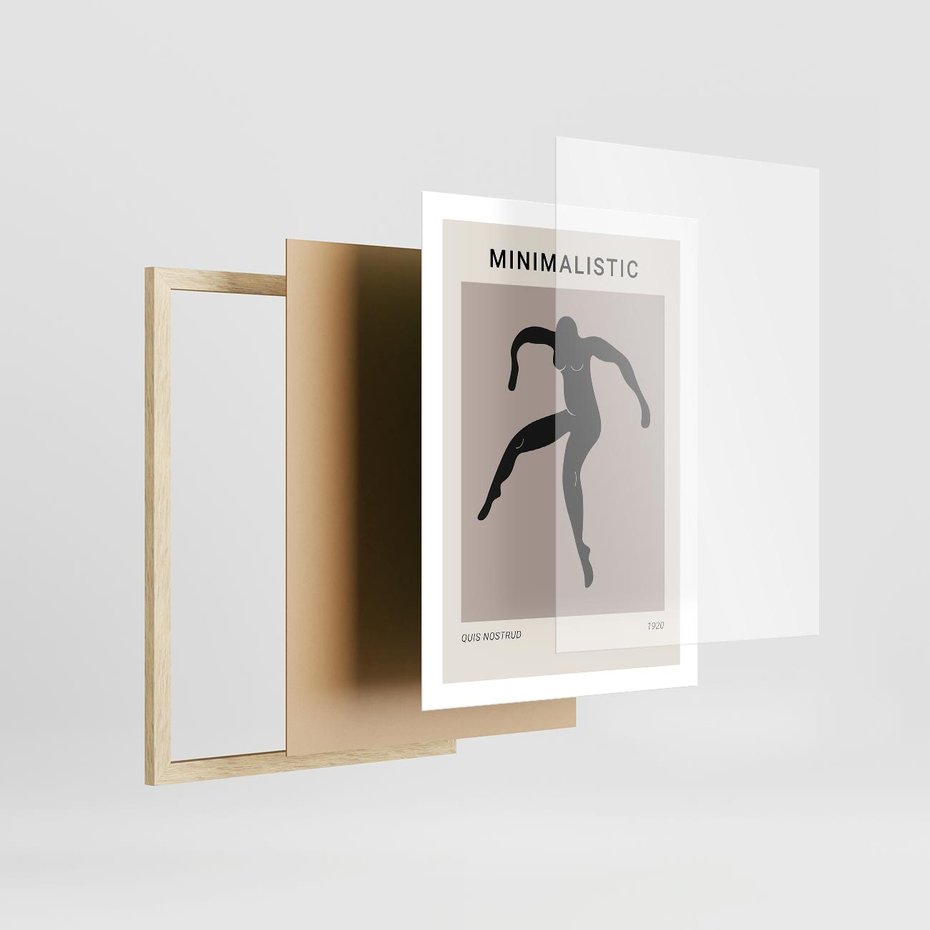 Plakat w ramie 50x70 - Sztuka Nowoczesności: Minimalistyczny Plakat - modern art, minimalistyczny plakat - rama drewno