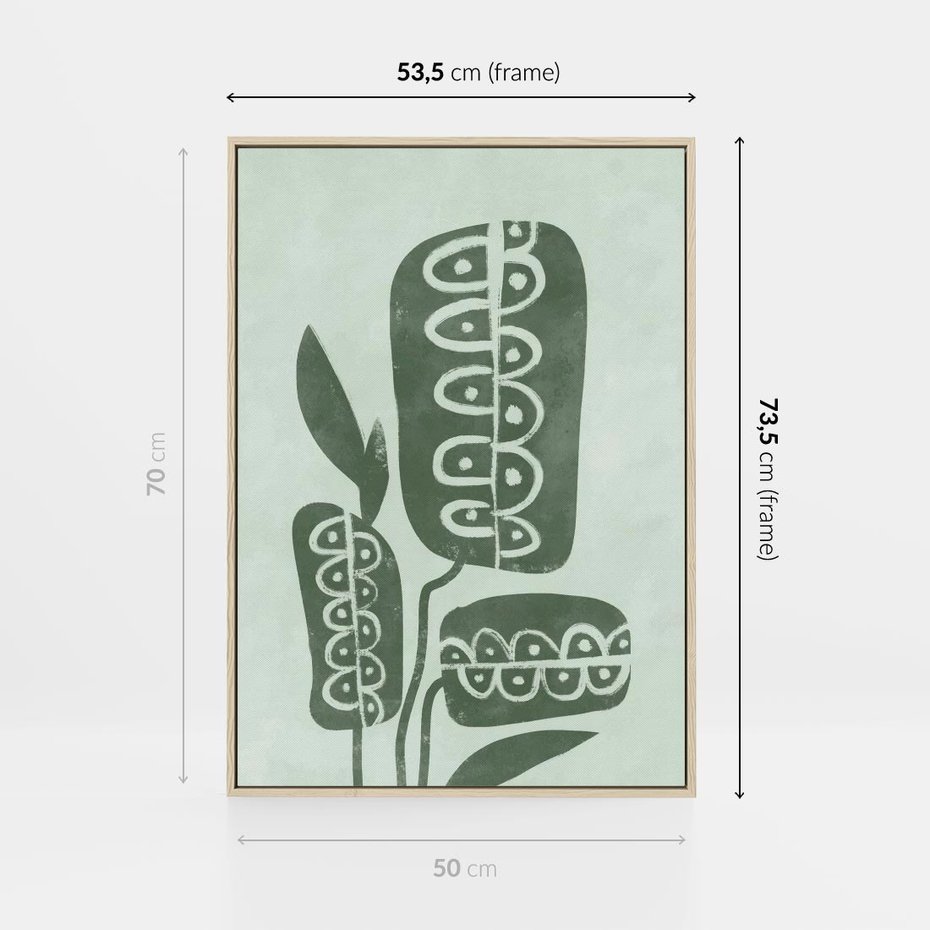 Obraz w ramie 50x70 - Nurtująca Zieleń - abstrakcyjny zielony motyw, skandynawski design - rama drewno
