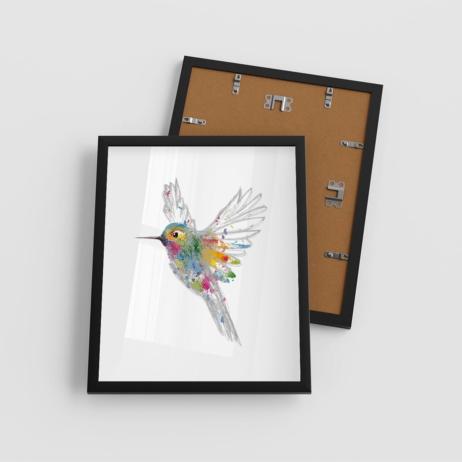 Plakat w ramie 40x50 - Koliber w akwareli - akwarela, koliber - rama czarna