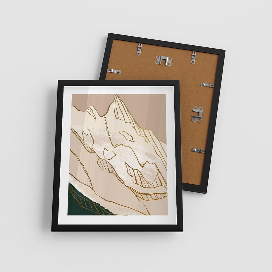 Plakat w ramie 40x50 - Góry w Złocie i Minimalizmie - grafika, złote góry - rama czarna