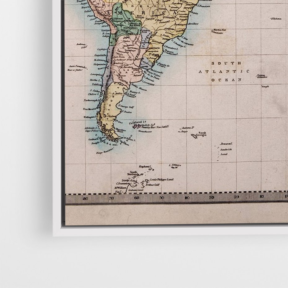 Obraz w ramie 80x120 - Światło Przeszłości - retro mapa świata, mapa - rama biała