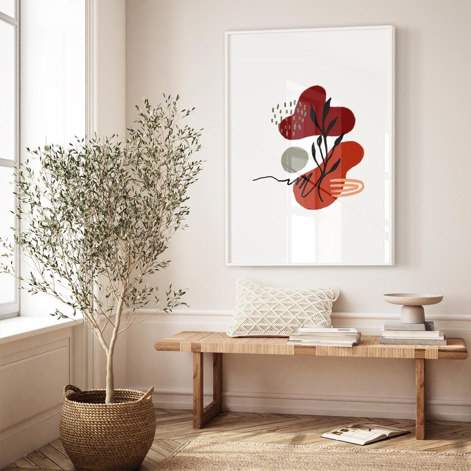 Plakat bez ramy 50x70 - Migocące Kształty Liści - bstrakcyjna sztuka, boho kształty