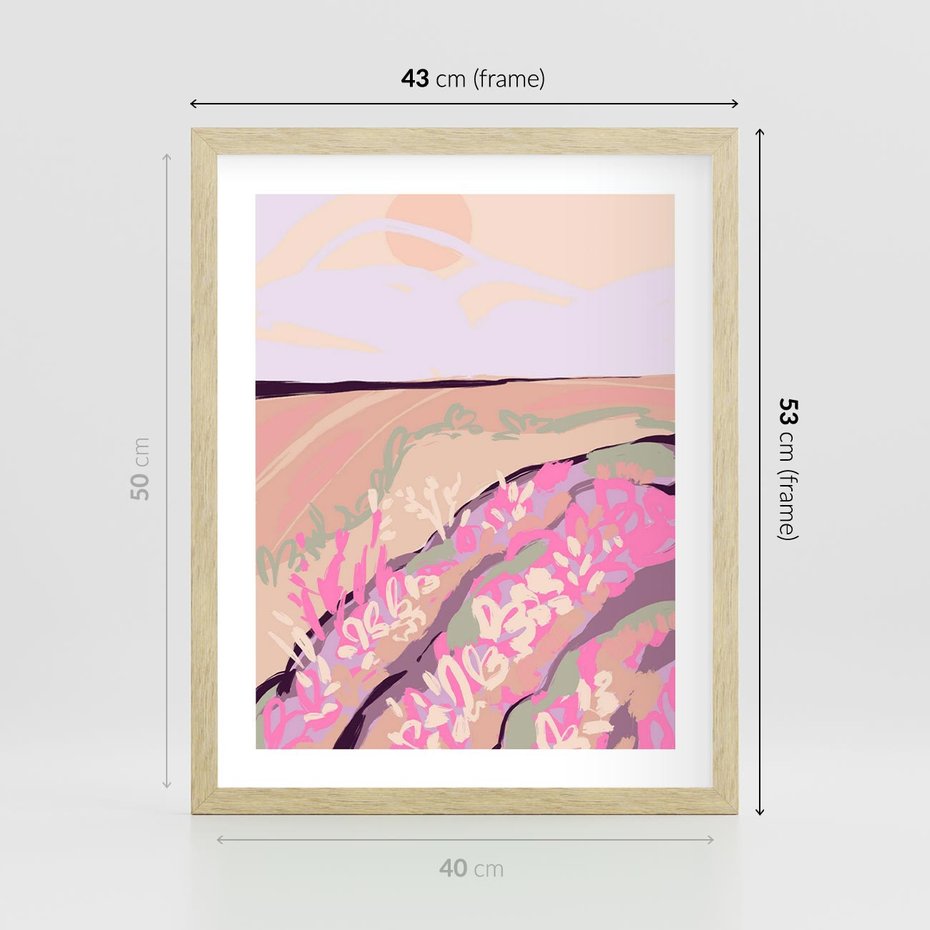 Plakat w ramie 40x50 - Harmonijny Świt - pastelowy krajobraz, nowoczesny plakat - rama drewno