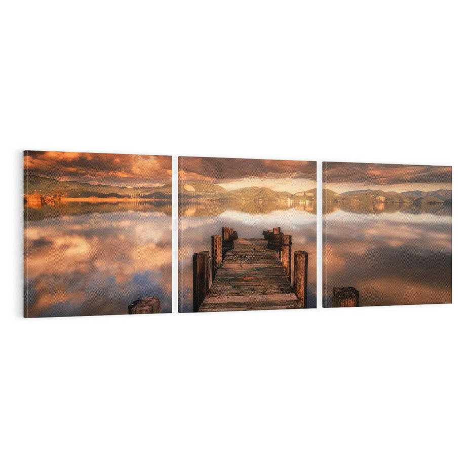 Obraz na płótnie 120x40 - Spacer po molo nad jeziorem - molo, jezioro