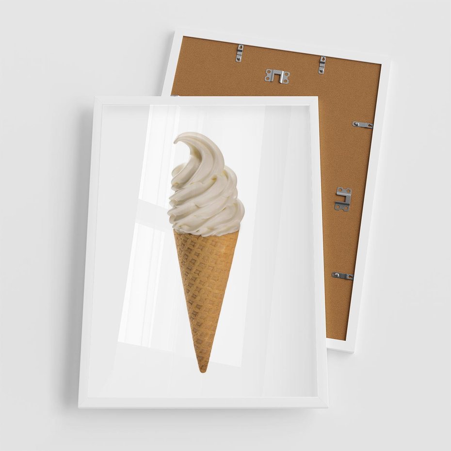 Plakat w ramie 50x70 - Rozkoszna Chłodząca Radość - lody, lód - rama biała