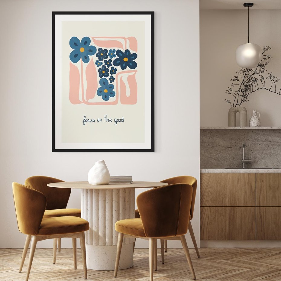 Plakat bez ramy 50x70 - Linie kwiatowych marzeń - minimalistyczna kwiatowa kompozycja, pastelowe kolory