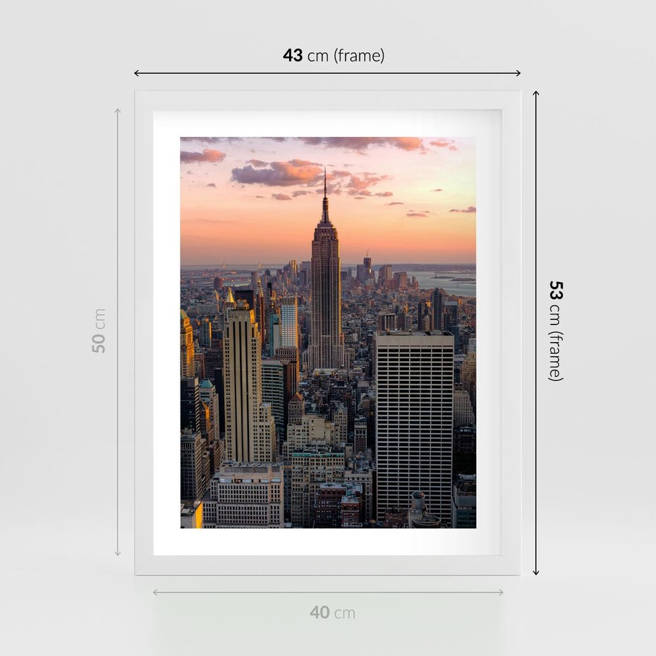Plakat w ramie 40x50 - Nowojorskie Wieżowce - Nowy York, wieżowce - rama biała