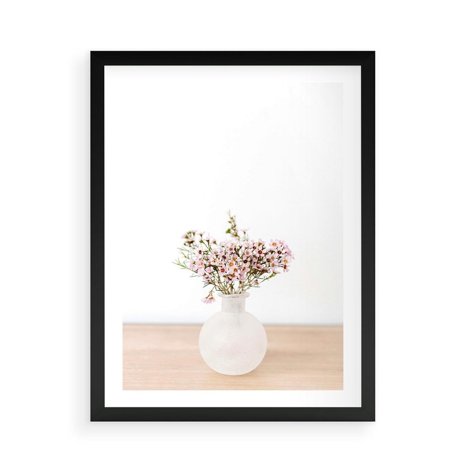 Plakat w ramie 50x70 - Kwiaty w Minimalistycznym Wazonie - kwiaty, wazon - rama czarna