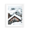 Plakat w ramie 40x50 - Domek w Górach w Białym Odcieniu - zima, domek w górach - rama biała