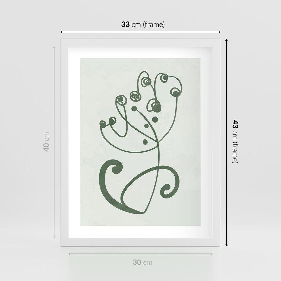 Plakat w ramie 30x40 - Zieleń Wyjątkowego Ukojenia - zielony odcień, abstrakcja - rama biała