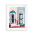Plakat w ramie 40x50 - Urok Starych Drzwi - stare retro drzwi kamienicy, pastelowe kolory - rama biała