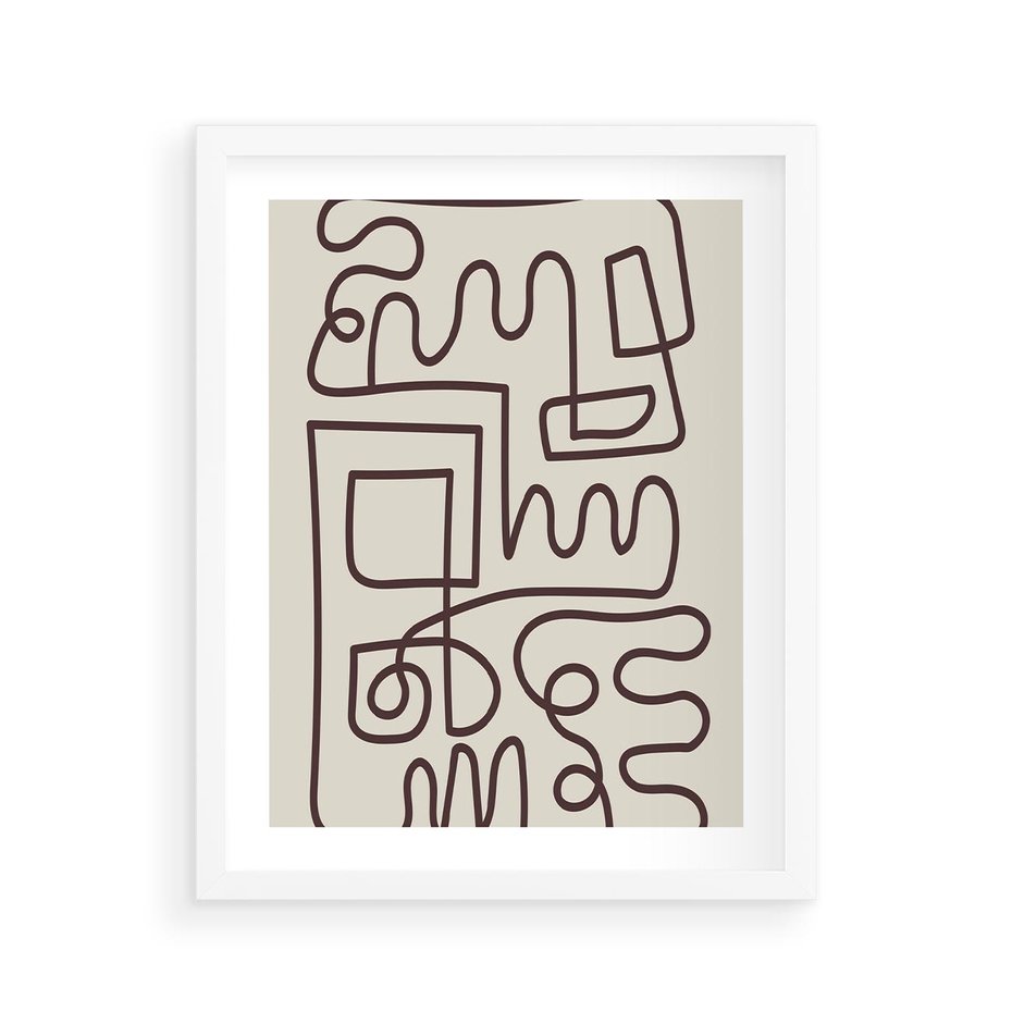 Plakat w ramie 40x50 - Etniczna Abstrakcja - nowoczesna boho grafika, abstrakcja - rama biała