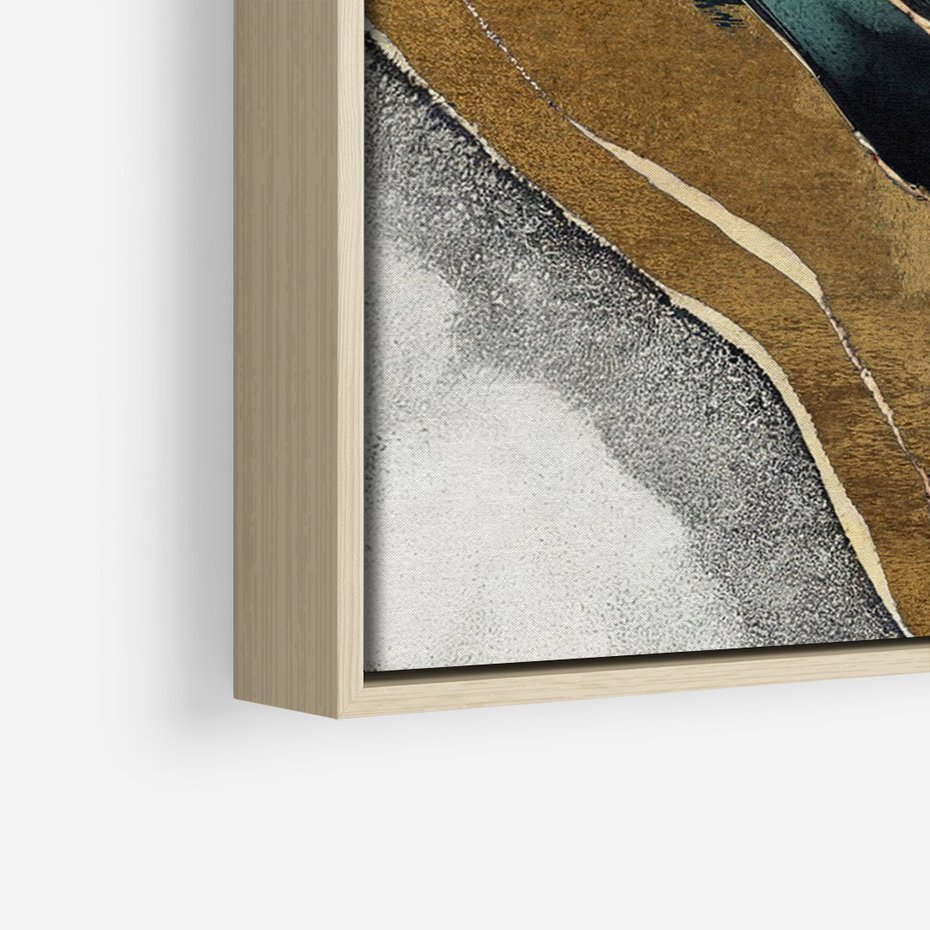 Obraz w ramie 70x100 - Refrakcje płynącej rzeczywistości - jak marmurowa rzeka, linie złota - rama drewno