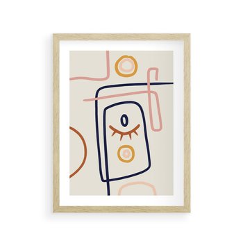 Plakat w ramie 50x70 - Manifestacje Dziwności - abstrakcja w stylu picasso, beżowe tło - rama drewno