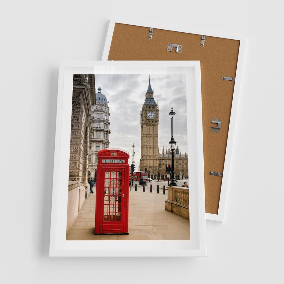 Plakat w ramie 50x70 - Symbol Big Benu - Londyn, budka - rama biała