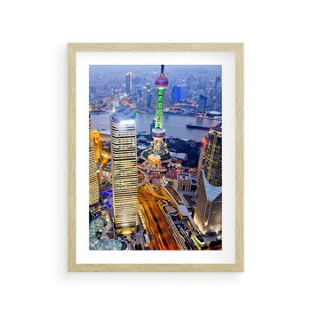Plakat w ramie 30x40 - Wzgórza Mieściny - wieżowce, miasto - rama drewno