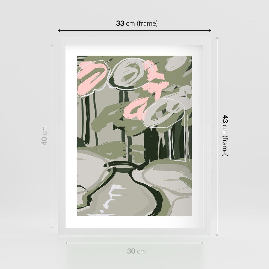 Plakat w ramie 30x40 - Leśny Zakątek - pastelowy krajobraz, nowoczesny plakat - rama biała