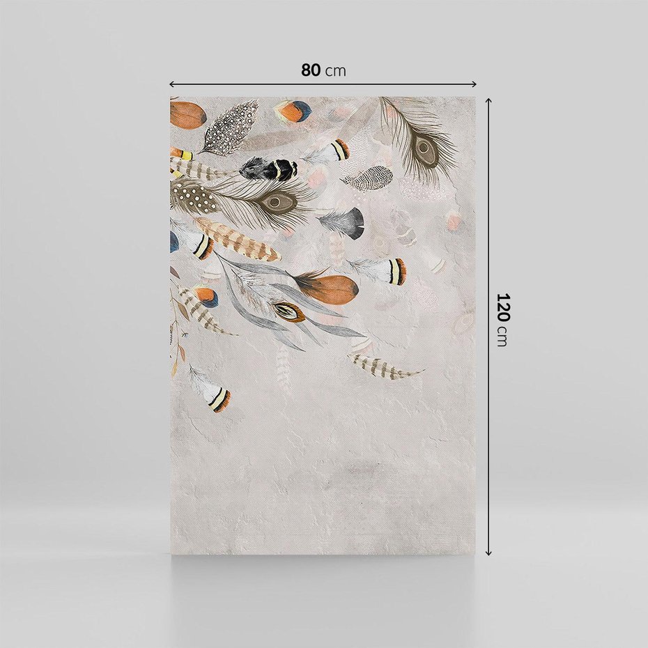 Obraz na płótnie 80x120 - Sploty losu na płótnie - kompozycja boho piór, indiańskie pióra