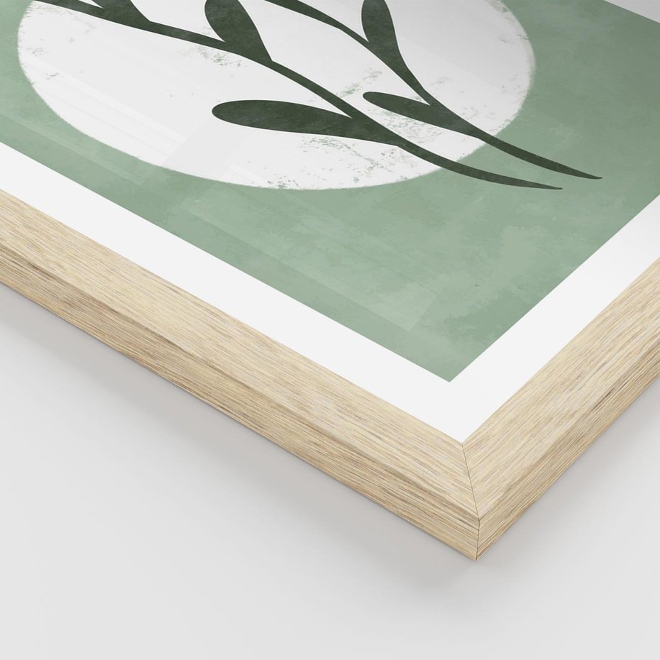 Plakat w ramie 50x70 - Kształty Zielonego Ukojenia - zielony plakat, roślinne motywy - rama drewno