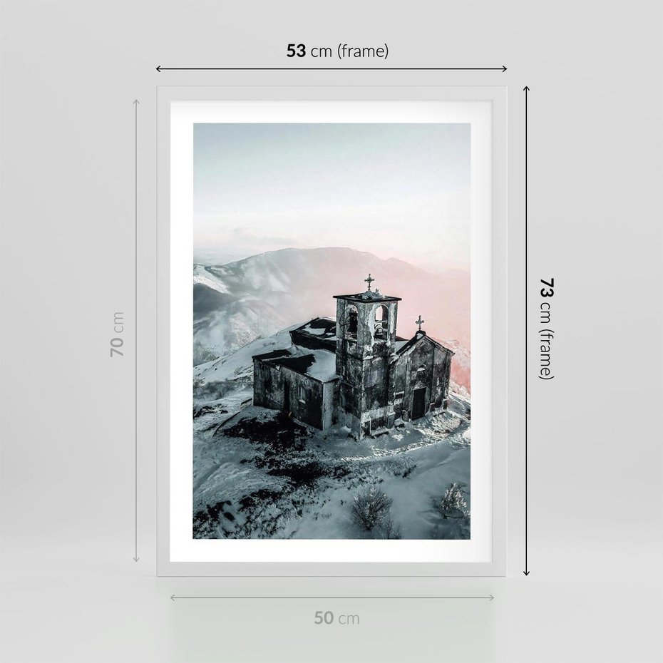 Plakat w ramie 50x70 - Stary Kościół w Górach - stary kościół, ruiny - rama biała