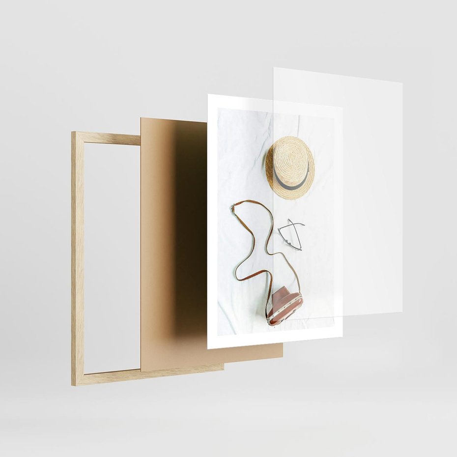 Plakat w ramie 50x70 - Artystyczna Dusza - boho kompozycja, kapelusz słomkowy - rama drewno
