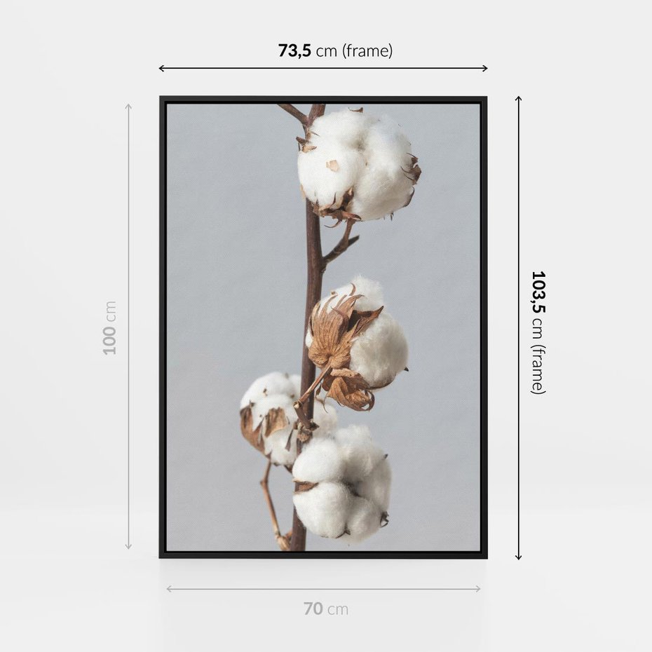 Obraz w ramie 70x100 - Bawełniana boho miękkość - bawełna, boho - rama czarna