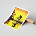 Plakat bez ramy 30x40 - Rower przy zachodzie słońca - rower, zachód
