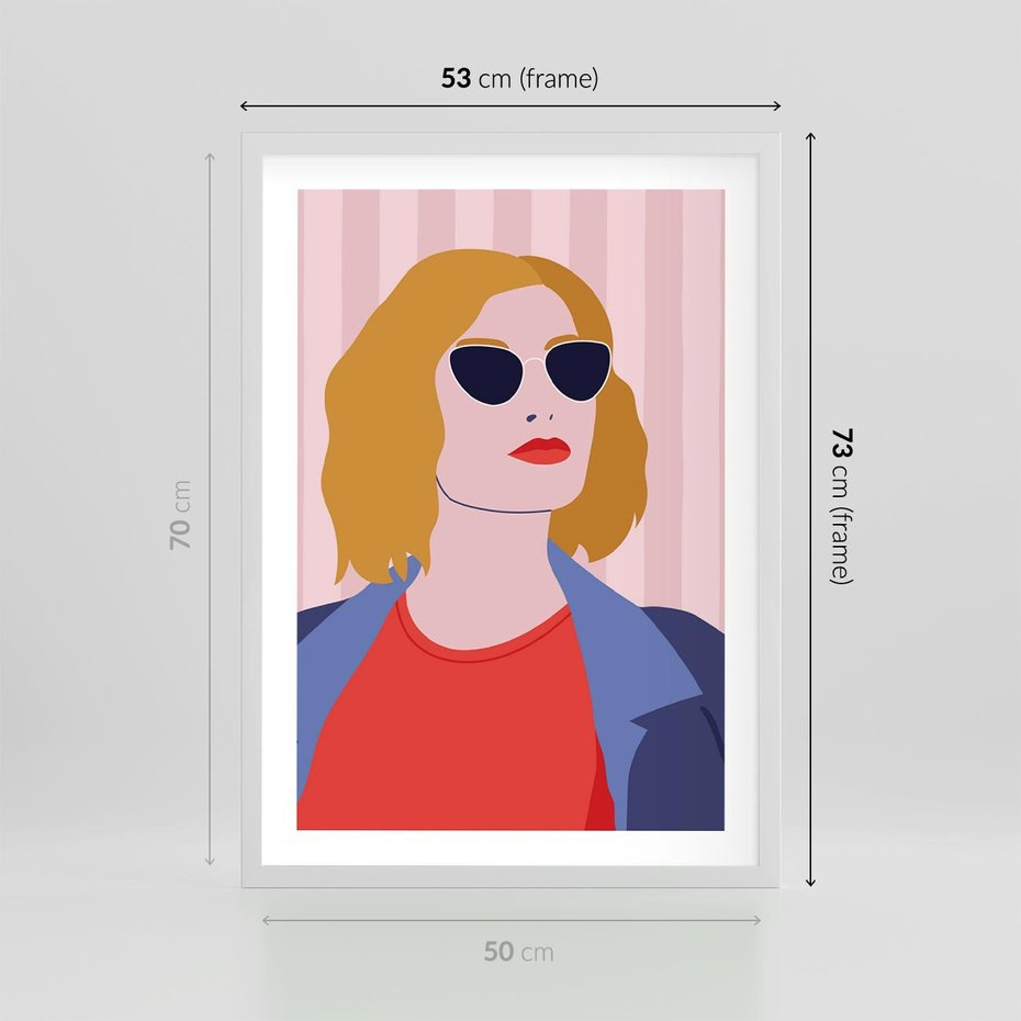 Plakat w ramie 50x70 - Kobieca Ekspresja - nowoczesny plakat, styl retro - rama biała