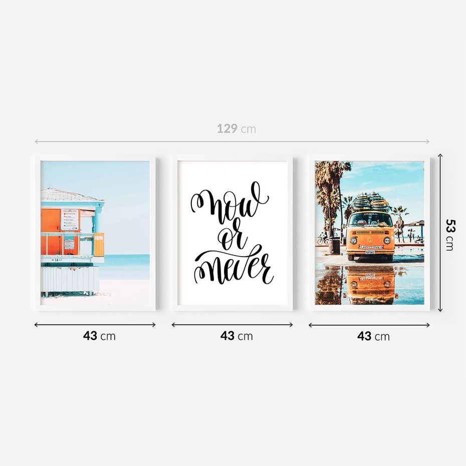 Zestaw obrazy w ramie 40x50 galeria - Pozytywny, napis, podróż, lato, salon - rama biała