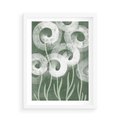 Plakat w ramie 50x70 - Spokojne Plamy Natury - zielony plakat, roślinne motywy - rama biała
