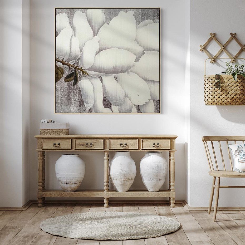 Obraz w ramie 50x50 - Tekstura Kwiatu - białe kwiaty, duży kwiat - rama drewno