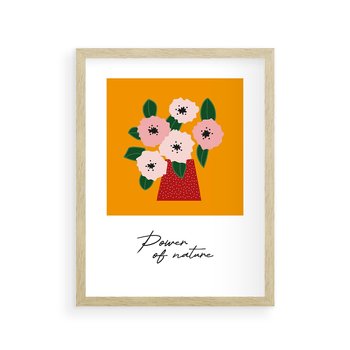 Plakat w ramie 50x70 - Abstrakcyjna Kreska - kwiaty w wazonie, abstrakcja - rama drewno