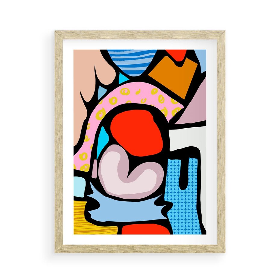 Plakat w ramie 50x70 - Czarny Komiks - abstrakcyjne formy, komiksowy styl - rama drewno