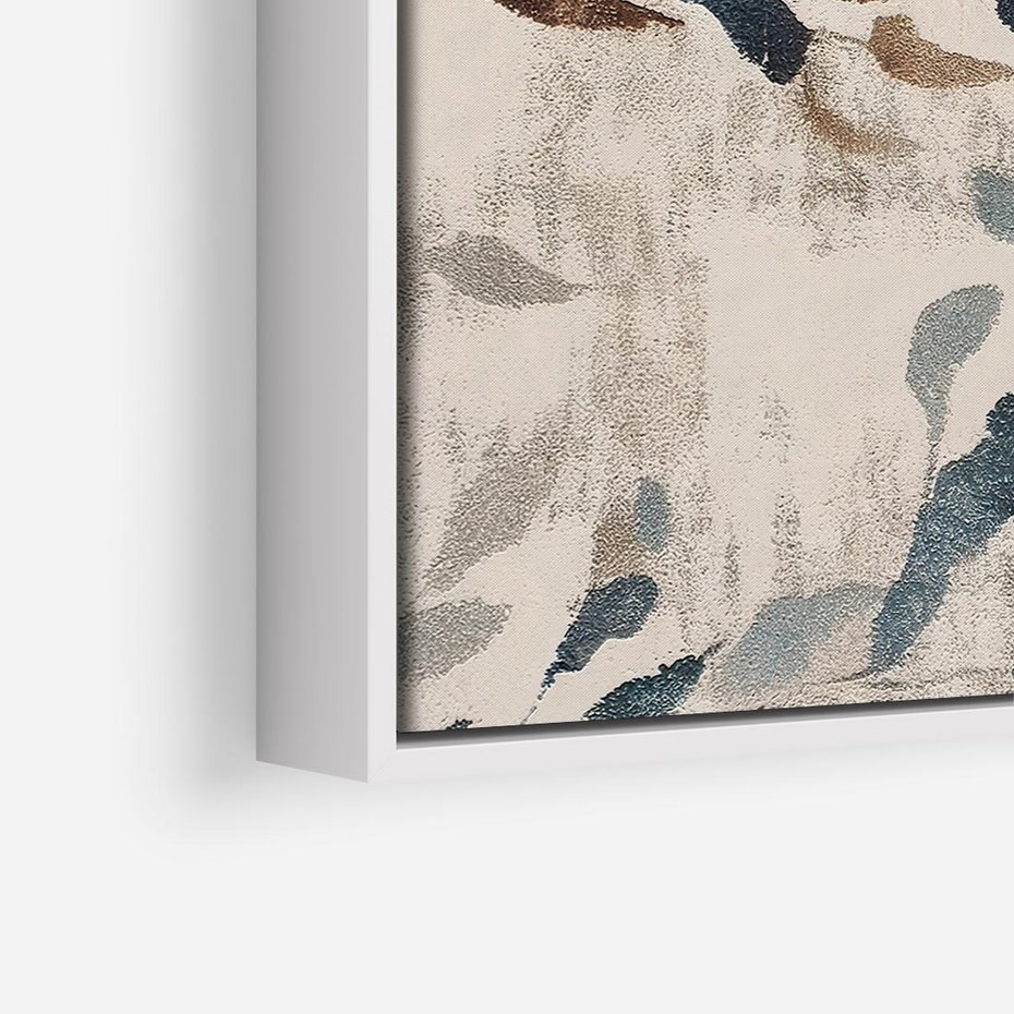 Obraz w ramie 80x80 - Refleksje liściowych barw - abstrakcyjne kształty, przypominają liście - rama biała