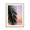 Plakat w ramie 50x70 - Liście Palmy nad Morzem - zachód słońca, liście palmy na tle nieba i morza - rama drewno